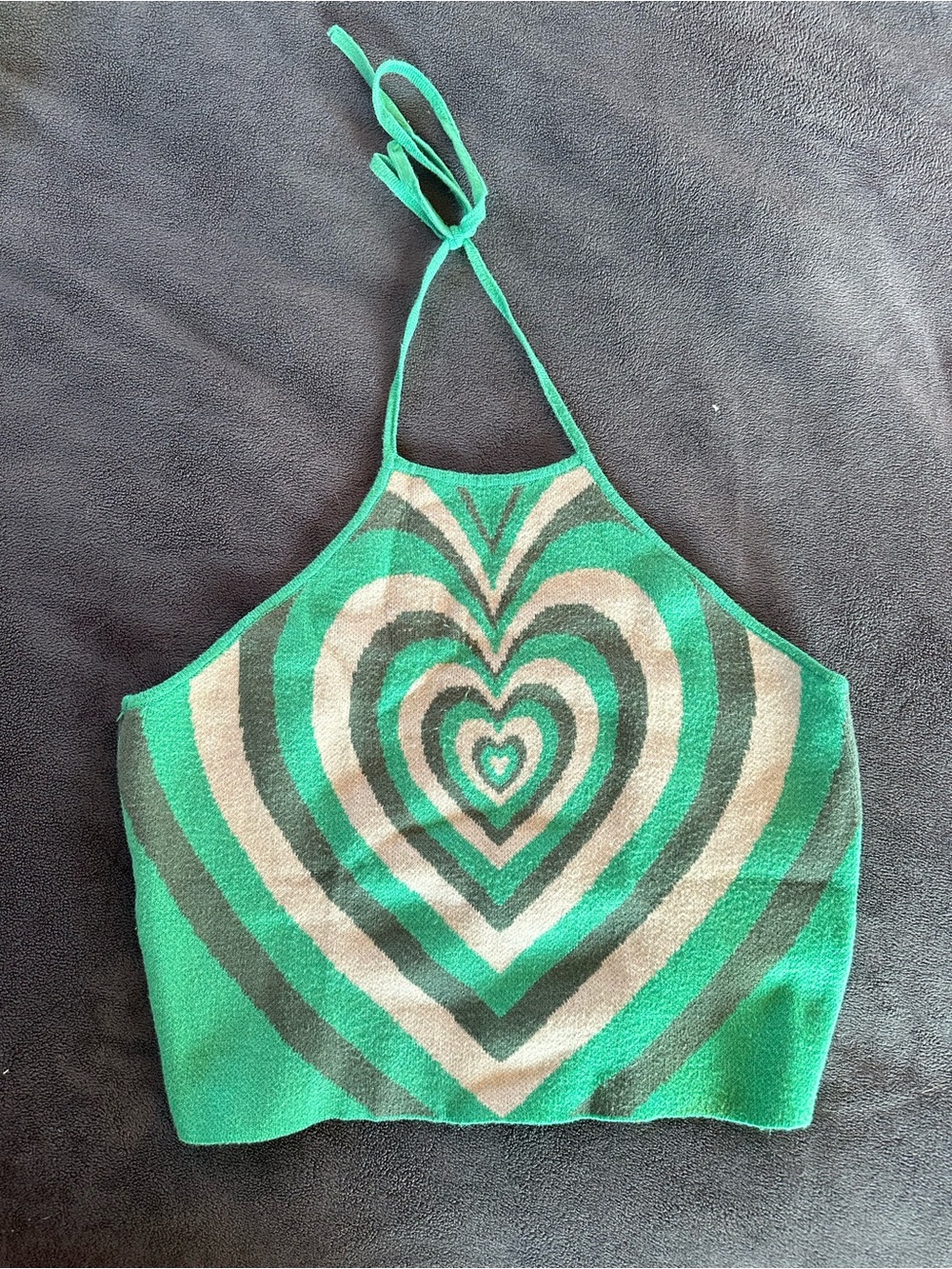 Good View Heart Pattern Knit Halter Crop Top